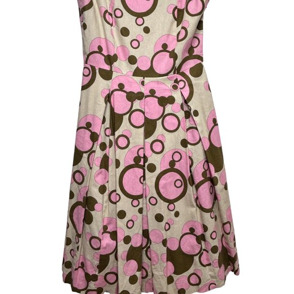 Lapis Dress Pink Green Polka Dot Fit and Flare Size Medium Linen Blend 50s style - Picture 7 of 14